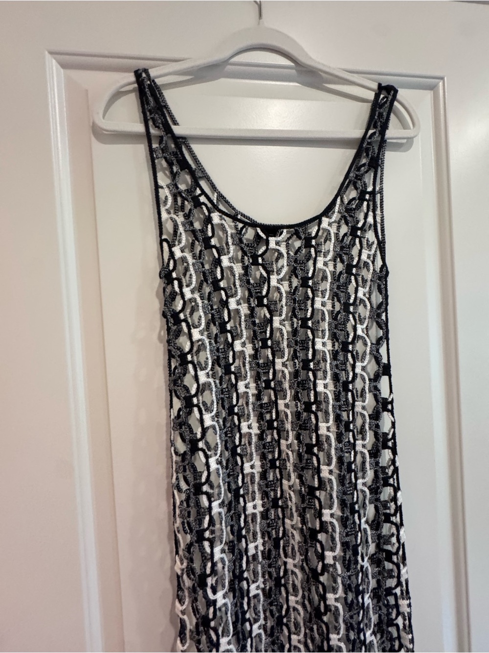 NBD Black and White Crochet Fringe Maxi Dress Cover-up - Picture 5 of 7